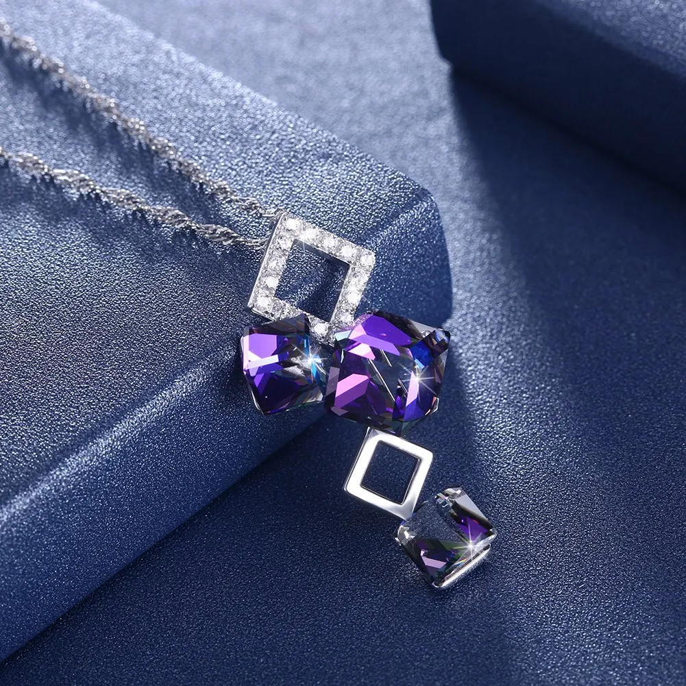 LEKANI кристаллами от Swarovski Фиолетовый Кристалл Ромб квадратный кулон ожерелье