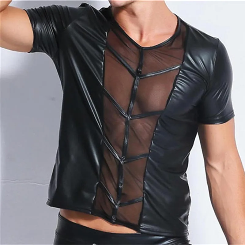 AIIOU сексуальные мужские футболки из искусственной кожи Модные забавные трусы