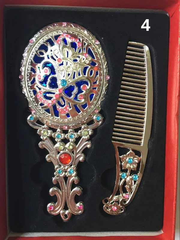 Серебряный цвет maquillaje espejo Ретро Хрустальные цветы металл портативное зеркало и Расчёска в комплекте зеркало для макияжа винтажное косметическое зеркало