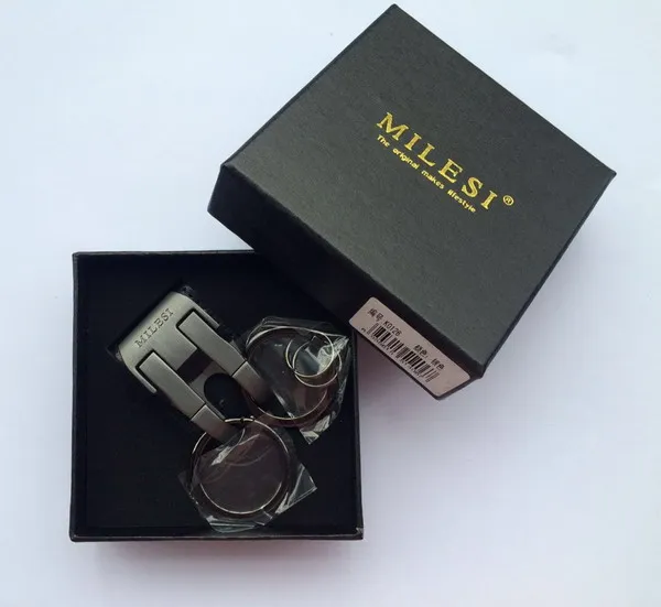 Black Plated W Box Milesi, брендовый мужской брелок для ключей в виде пояса, зажим, тяга, авто замок, брелок, двойное кольцо, мужской Автомобильный держатель для ключей, новинка, брелок из натуральной кожи, подарок - Цвет: Black Plated W Box
