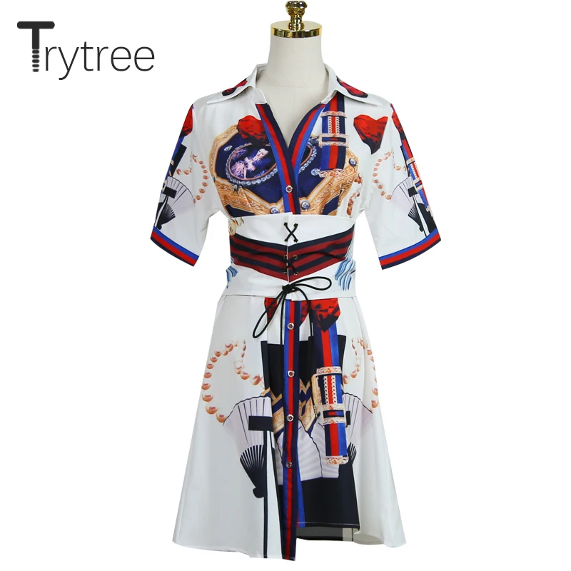 Trytree/летнее платье для женщин повседневное отложной воротник а силуэт