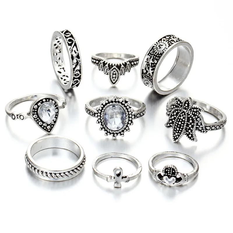Женское Винтажное кольцо Bague Femme богемное с геометрическим цветком и кристаллами