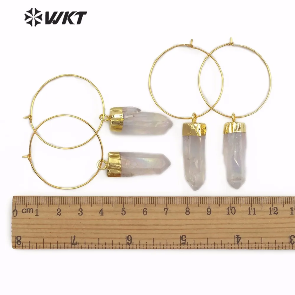 Новые серьги-подвески из натурального кварца ауры WT-E493 WKT винтажные золотые