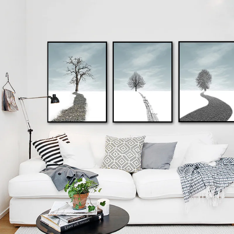 HAOCHU Скандинавская Картина на холсте абстрактное дерево внутреннее украшение
