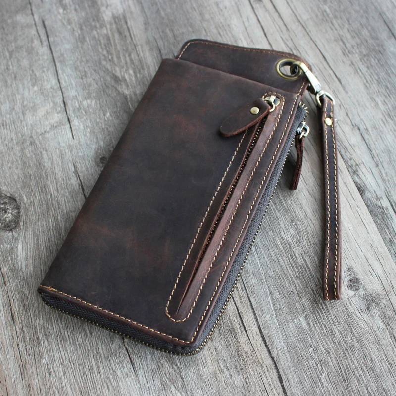 Высокое качество Мужской винтажный двойной кошелек клатч из натуральной кожи