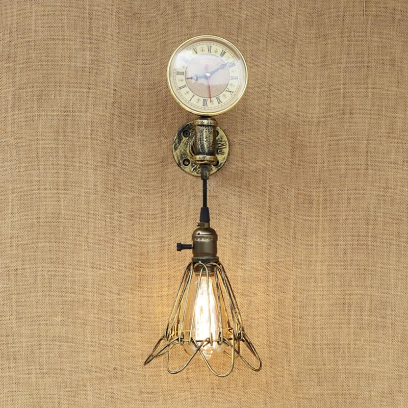 

American vintage wall lamp indoor LED lighting iron rust LOFT industrial clock style for living room bedroom restaurant bar