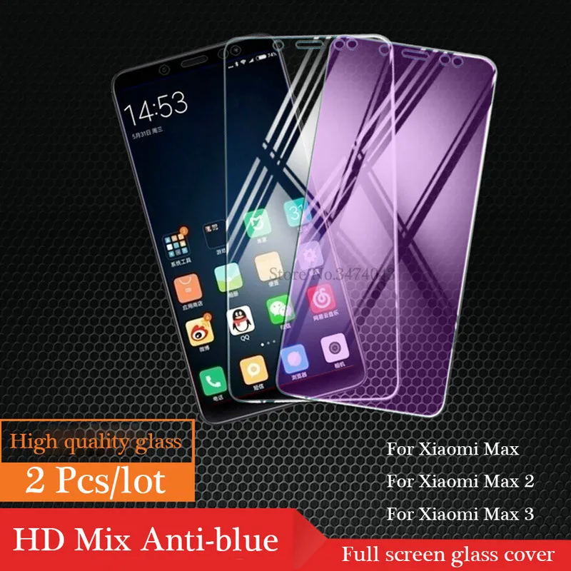 

2pcs/Lot 9H For Xiaomi Mi Max 2 3 Pro Full Protector Screen Protector For Mi Mix2 3 Anti Blue Light Tempered Film