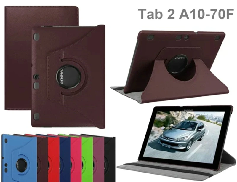 Rotating 360 Degree Luxury Folio Stand Leather Case Cover +2x Films +1x Stylus For Lenovo Tab 2 A10-70 Tab2 A10-70F A10-70LC | Компьютеры