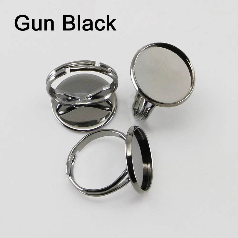Gun Black color 10 шт./лот Регулируемый основа для кольца База Подходит диаметр, 10, 12, 14, 16, 18, 20, 25 мм стеклянные кабошоны кулоны в оправе лоток "сделай сам" для изготовления ювелирных изделий, кольцо - Цвет: Gun Black color