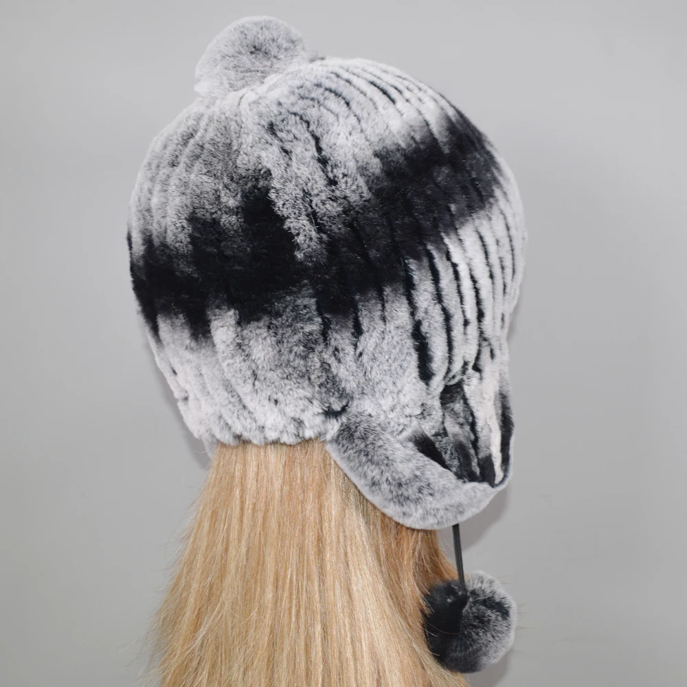 Зимний толстый теплый Настоящий мех кролика шапки бини для женщин настоящий