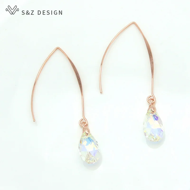 S& Z, новинка 585, розовое золото, имитация кристалла, капля воды, висячие серьги, длинные ушные крючки, японский/корейский стиль, для женщин, вечерние ювелирные изделия, подарок - Окраска металла: white