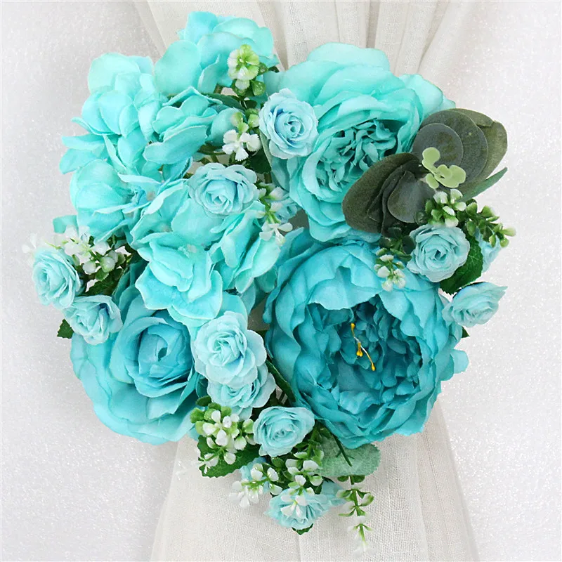 Tiffany Blue Свадебная искусственная Роза штора с пионами цветок маленький ряд цветов Шелковый Искусственный цветок домашняя гирлянда свадебная АРКА подоконник украшение - Цвет: Tiffany Blue