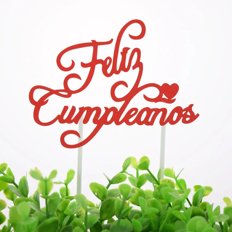 red Топпер для торта Bonne Fete французский русский с днем рождения испанский Feliz Cumpleanos флажки для торта День Рождения Торт Декор на заказ - Цвет: red