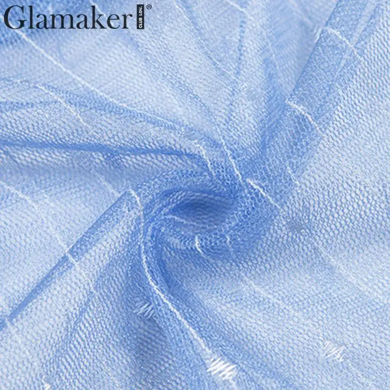 Glamaker, сетчатый прозрачный укороченный топ с квадратным воротником, женский сексуальный топ с открытой спиной и оборками, летняя повседневная женская уличная одежда, вечерние Клубные cami