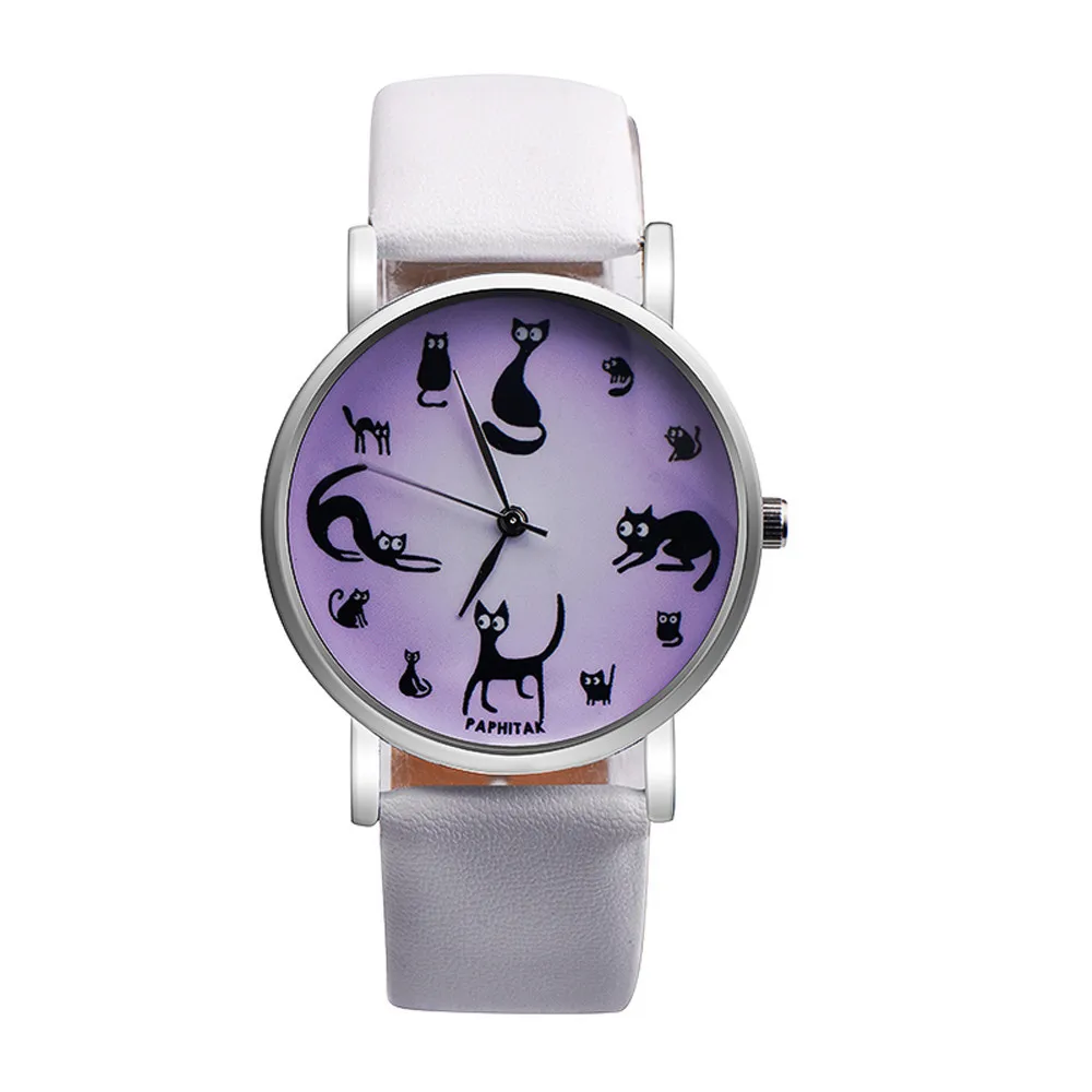 Montre femme 2019 модные брендовые женские часы с милым котом кожаные под платье
