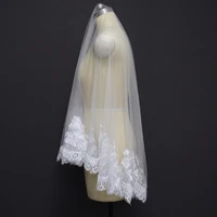 soft tulle eyelash lace wedding veil without comb one layer 150cm short bridal veil delicate lace trims veil wedding accessories