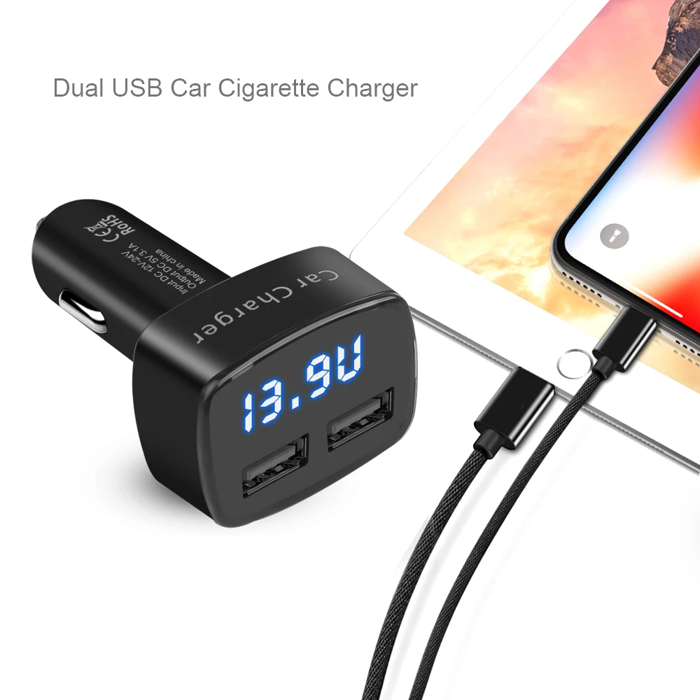 KEBIDU Dual USB Car Charger Voltage/temperature/Current Meter Tester Blue LCD Display Short Circuit Protection Digital | Мобильные