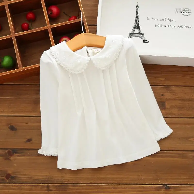 4 kids t shirts ; Сезон осень; школьные платья для девочек, белая блузка, рубашки из хлопка, Кружевная рубашка детская одежда с длинными рукавами, Детская футболка для девочек, футболка для малыша топы на 6, 8, 10, 12 лет - Цвет: 4 kids t shirts