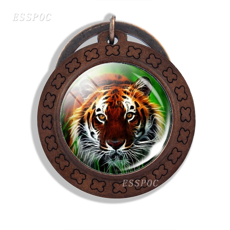 Стеклянный купольный деревянный брелок Fierce Tiger винтажное деревянное украшение