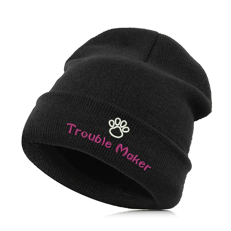 Trouble Maker Beanie шляпа Skullie шапка, вязаная шапка-носок зима-осень вышивка лозунг девиз слова в стиле панк Для мужчин Для женщин для мальчиков и девочек уличных танцев улыбка - Цвет: Trouble Maker