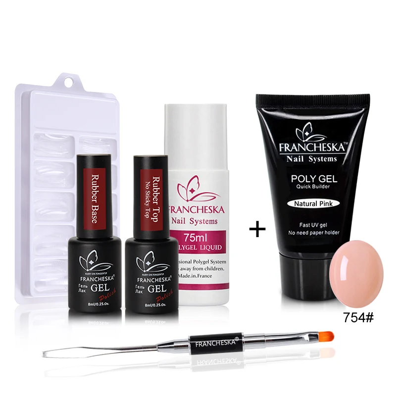 6pcs Polygel Set 754 Francheska поли Комплект гель-лака Быстрый УФ СТРОИТЕЛЬ гель использовать дизайн ногтей маникюр расширение кисти форма ногтей полигель Инструменты Набор база верхнее покрытие - Цвет: 6pcs Polygel Set 754