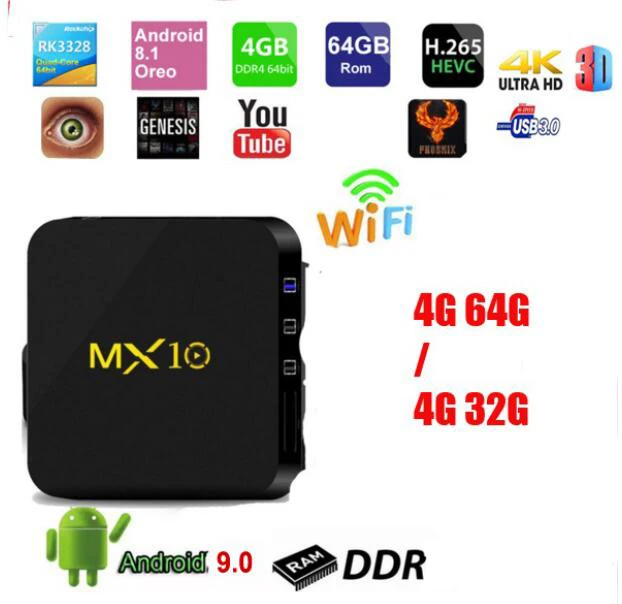 Pro MX10 Smart tv BOX Android 9,0 Rockchip RK3328 DDR3 4 Гб Ram 32 Гб Rom телеприставка 4K USB 3,0 H.265 медиаплеер