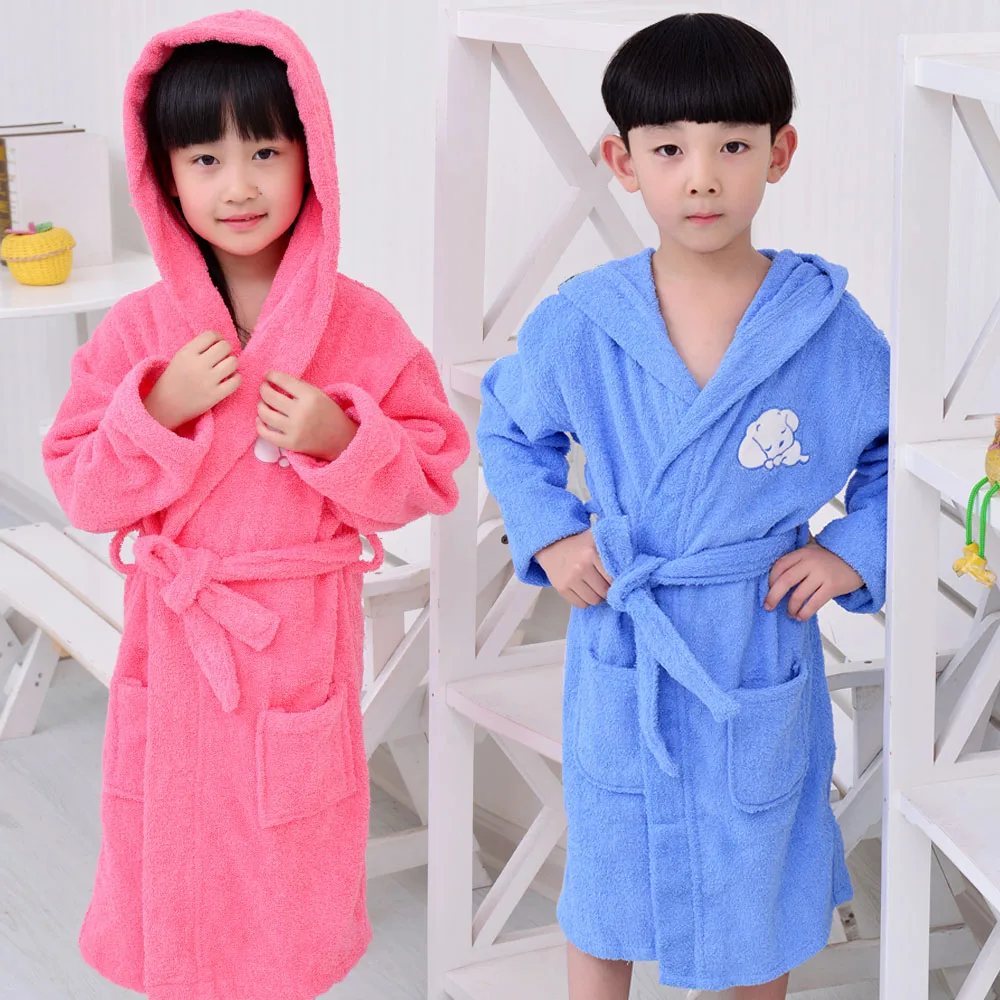 

children Bathrobe Thick Children's cotton pajamas Pure cotton towel material Boy and girl bathrobe with cap