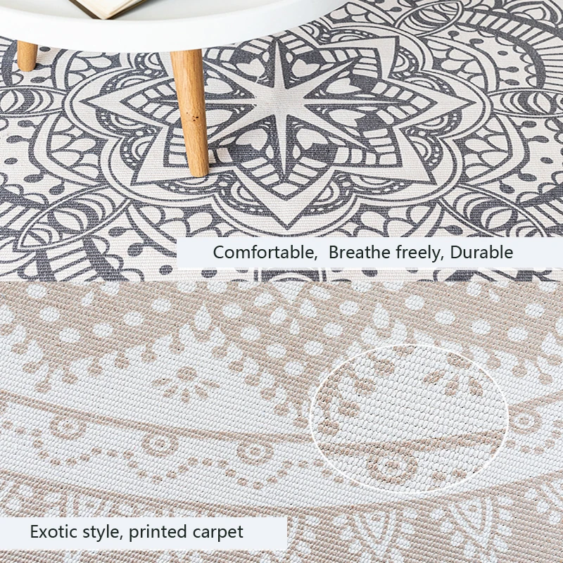 Cotton Hand Woven Mandara Printed Tassels Design Round Rugs Machine Washable Carpets for Living Room Bedroom Black Beige | Дом и сад