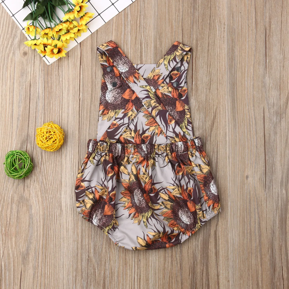 Focusnorm/Новинка боди для новорожденных девочек без рукавов с подсолнухами