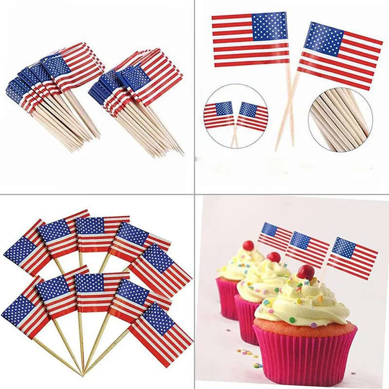 100 шт./лот торт вставляемые Американский национальный флаг США Мини фигурки для