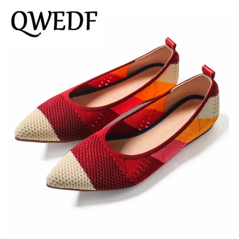 

QWEDF 2019 Spring Women Flats Pointed Toe Slip on Ballet Flat Shoes Shallow Boat Shoes Woman Loafer Ladies Shoes Zapatos X1-88