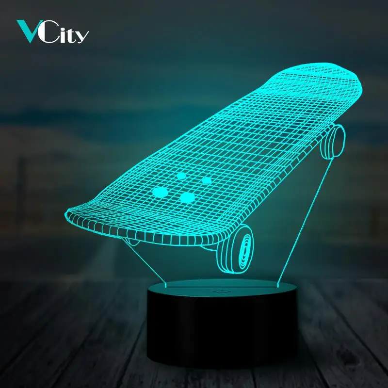 VCity модные скутер скейтборд 3D лампа светильник usb-портами и светодиодным