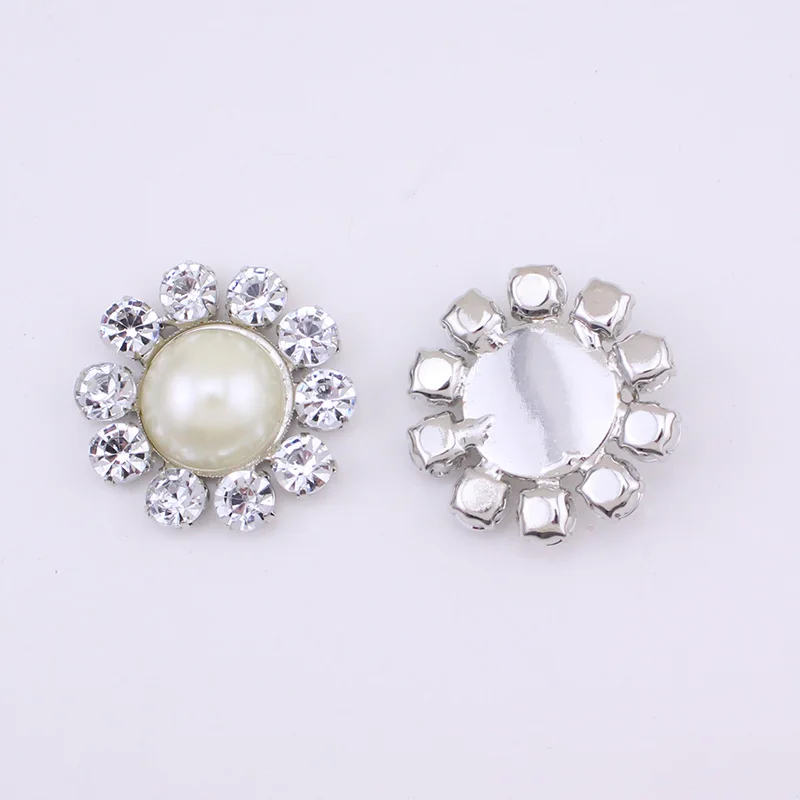 

12pcs/lot Flower Center Crystal Buttons Pearl Embellishment for Wedding Party Card Handmade Rhinestone Flat Back Accessory NK014
