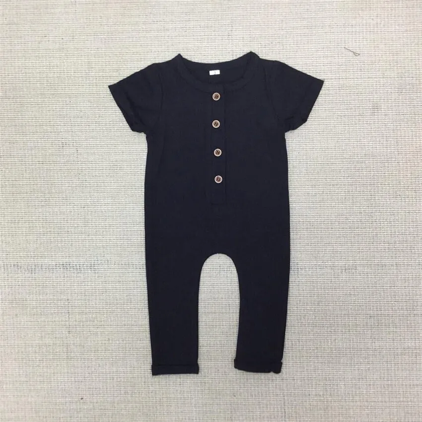 Baby Boys Rolled-sleeved Romper Newborn Cotton Jumpsuits Toddler Summer Pajamas Infant Plain Black Jumper 2022 New 30 |