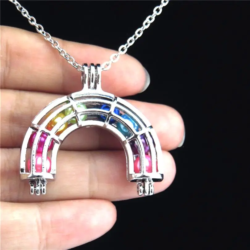 KZ406 радужные бусины клетка медальон с ароматом ожерелье смешанные цветные бусы