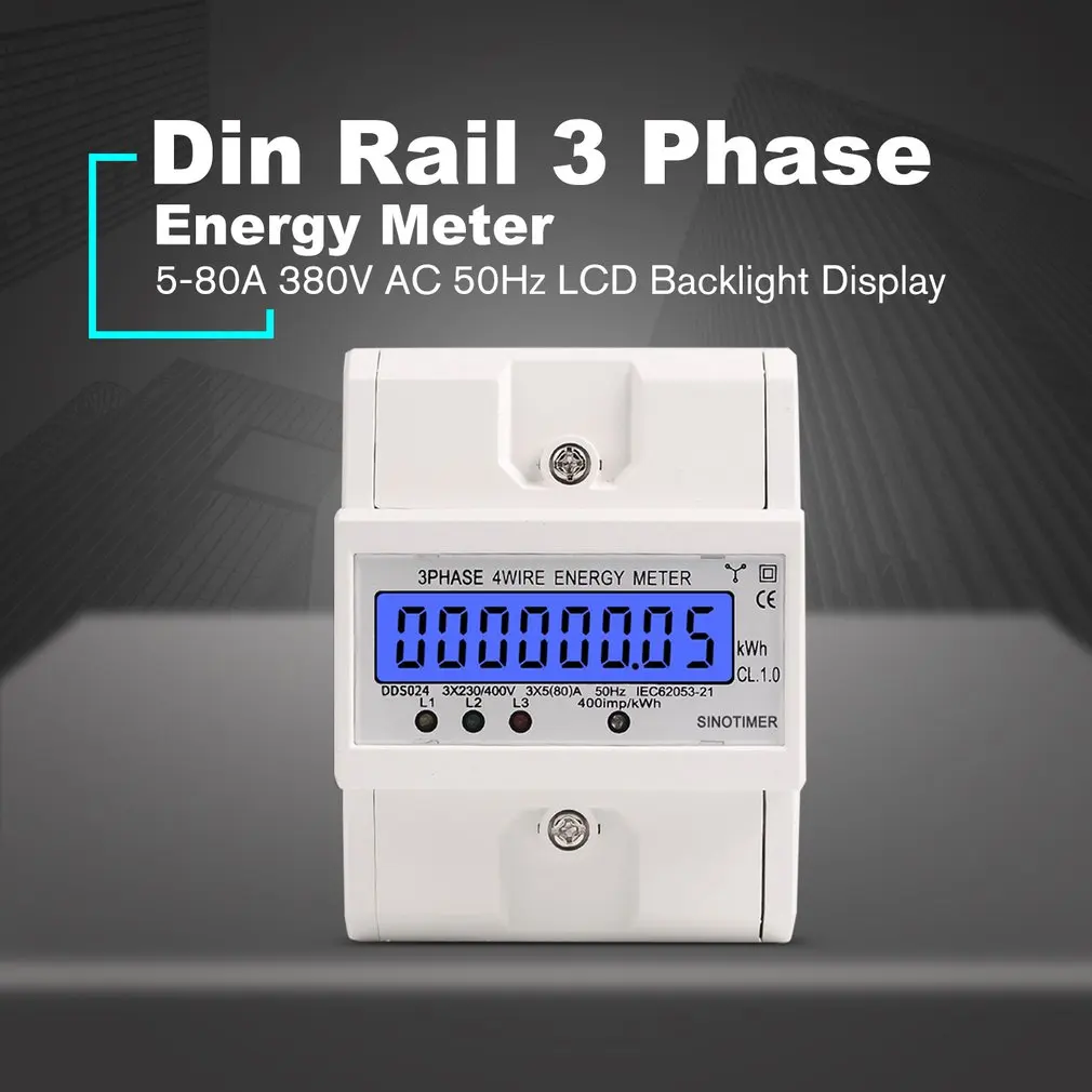 

3-фазный 4-проводной электронный ваттметр на Din-рейку, измеритель энергопотребления, ваттметр кВт/ч, 5-80 А, 380 В переменного тока, 50 Гц, ЖК-диспле...