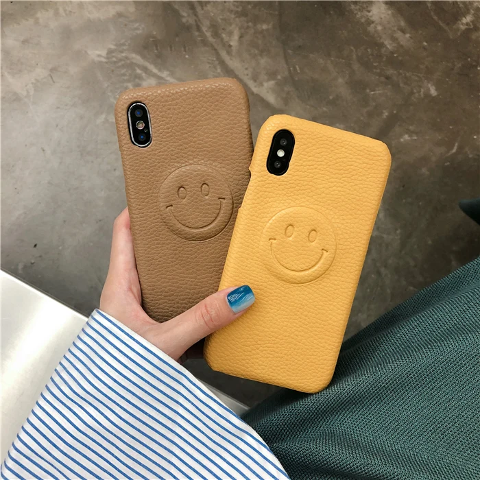 GlamPhoneCase PU Leather Phone Case For iPhone XS Max XR X 8 7 6 6s Plus Cartoon 3D Smile Face Bag Cases Cover Shell |