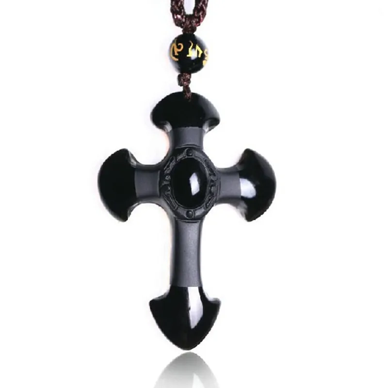 FENGASHOUW натуральный матовый черный обсидиан крест кулон Подвеска Шарм для мужчин и