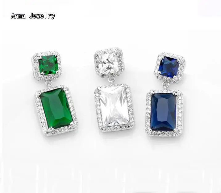 Элегантные длинные квадратные зеленые серьги в виде драгоценных камней