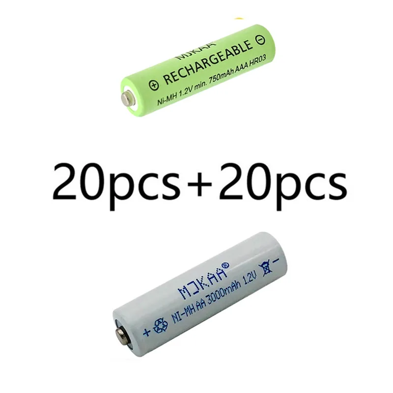 20pcs and 20pcs 20 шт AA 3000mAh Ni-MH аккумуляторы+ 20 шт AAA 750mAh Аккумуляторы - Цвет: 20pcs and 20pcs