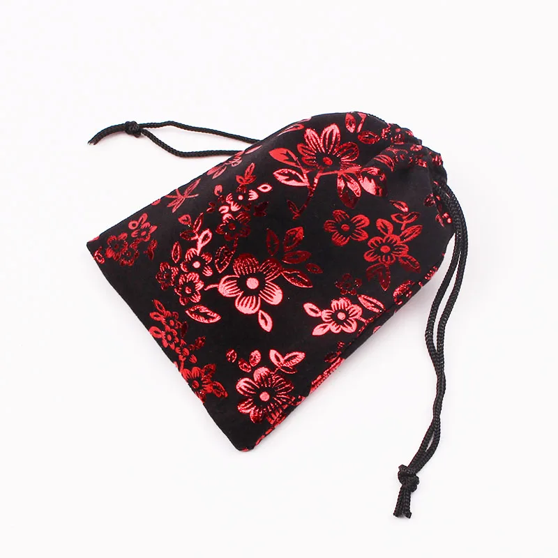

300pcs 9x12cm (3.54"x4.72") Black Printed Flower Velvet Bags Jewelry Storage Bags Wedding Gift Bags Drawstring Pouches