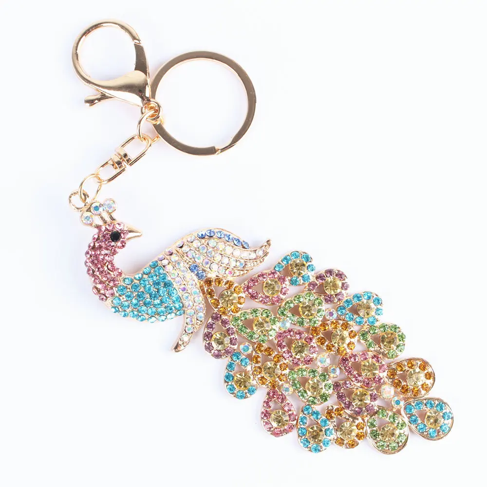 

YXT Multi-Color Colorful Peacock Bird Pendant Charm Rhinestone Crystal Keyring Key Chain for Handbag Purse Wedding Party Gift