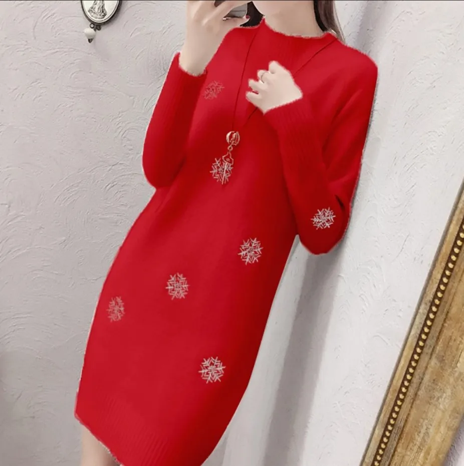 

Solid color long section imitation water velvet sweater women's autumn and winter new mohair embroidery sweater TB190102
