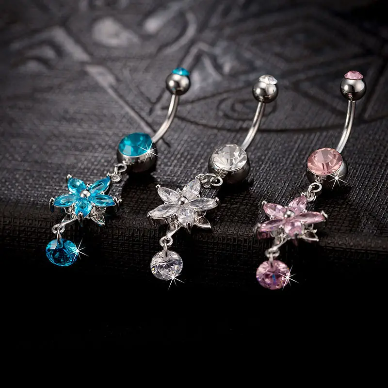 2019 пикантные мотаться пупок колец стразы тела JewelryDouble лепестки циркон кристалл