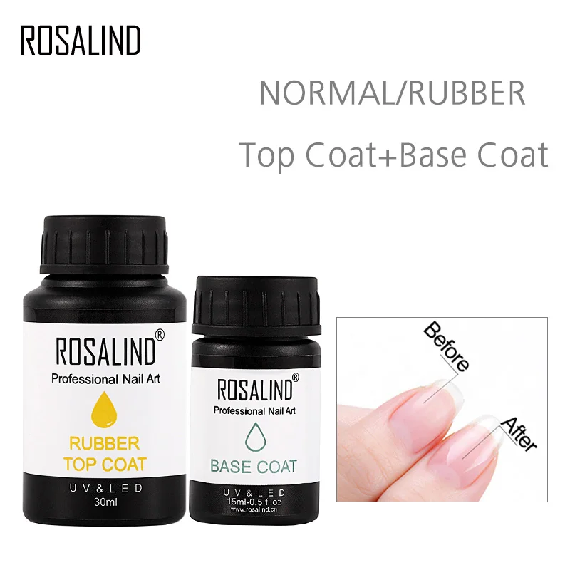 

ROSALIND Rubber 15ml & 30ml Base Top Coat Gel Nail Polish For Manicure UV LED Lamp Gel Varnish Primer Nail Art Long Lasting