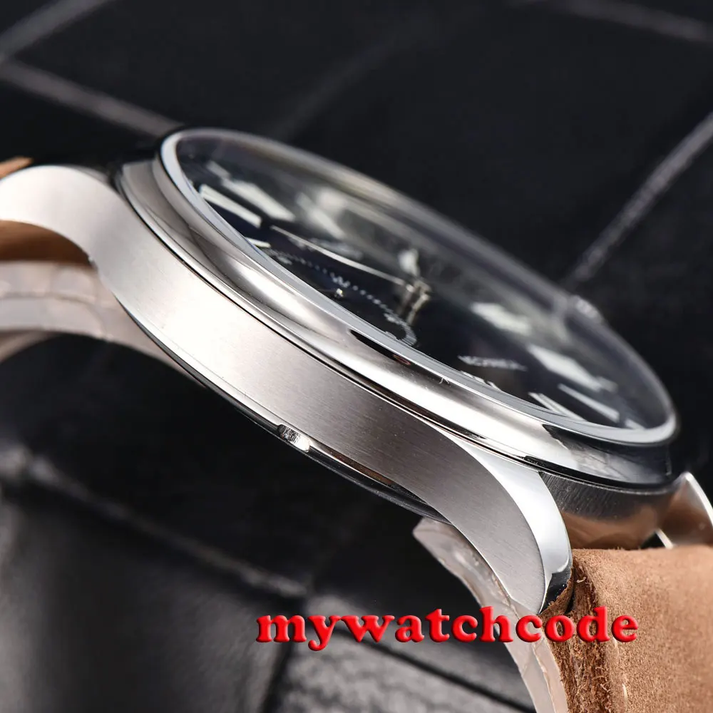 Мужские часы parnis с черным циферблатом и кожаным ремешком 44 мм 6497 дюйма|watch men|watch men