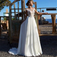chiffon beach scoop neck wedding dress applique bride gown summer holiday boho wedding dresses vestidos de noiva