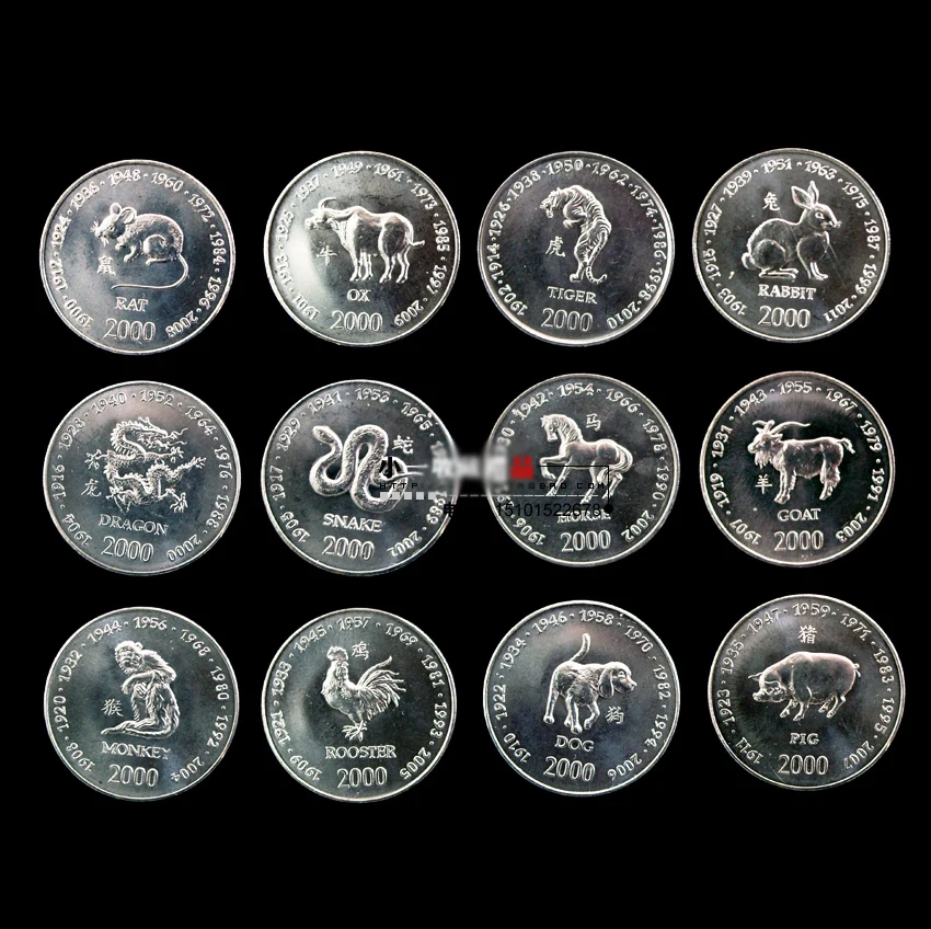 Набор 12 шт. Сомали Зодиак монеты 2000th издание мир страна Коллекция 100% реальные и