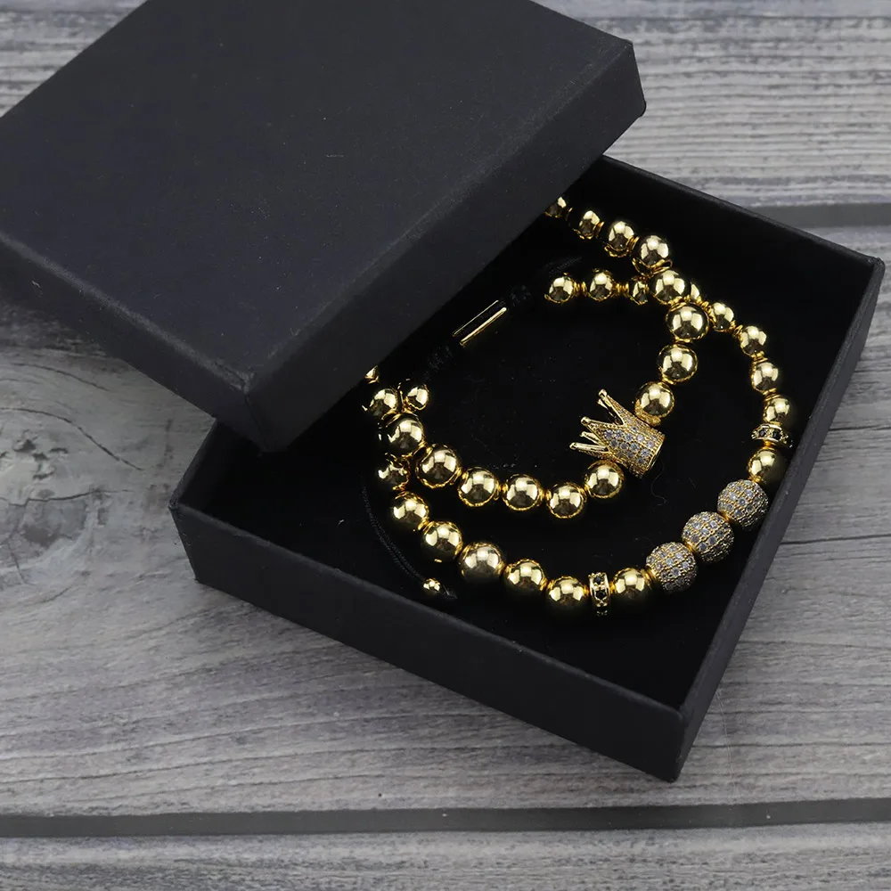 Роскошный циркониевый мужской браслет с короной и шариком очаровательные медные