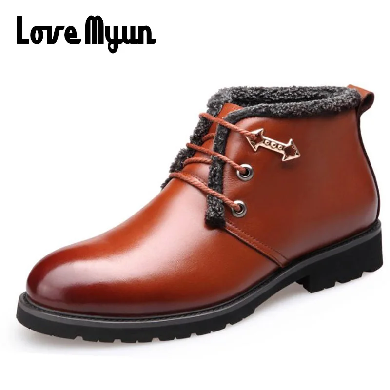 Теплые зимние ботинки Мужские модельные туфли на меху Свадебные рабочие офисные